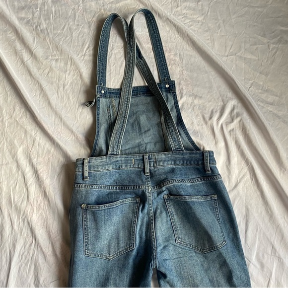 Free People Overalls Milo Slim Ankle Distressed Denim Jean Side Zip Size 25 - Picture 10 of 10
